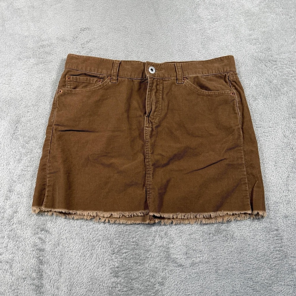VINTAGE Lucky Brand Corduroy Skirt Womens 2 Brown‎ Mini Fringe Y2K Fall 2004
